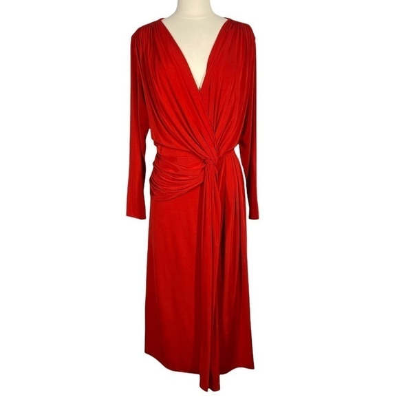 JASON WU COLLECTION Jersey V-Neck Twist Long Sleeve Red Dress New Size 14 - Picture 2 of 6